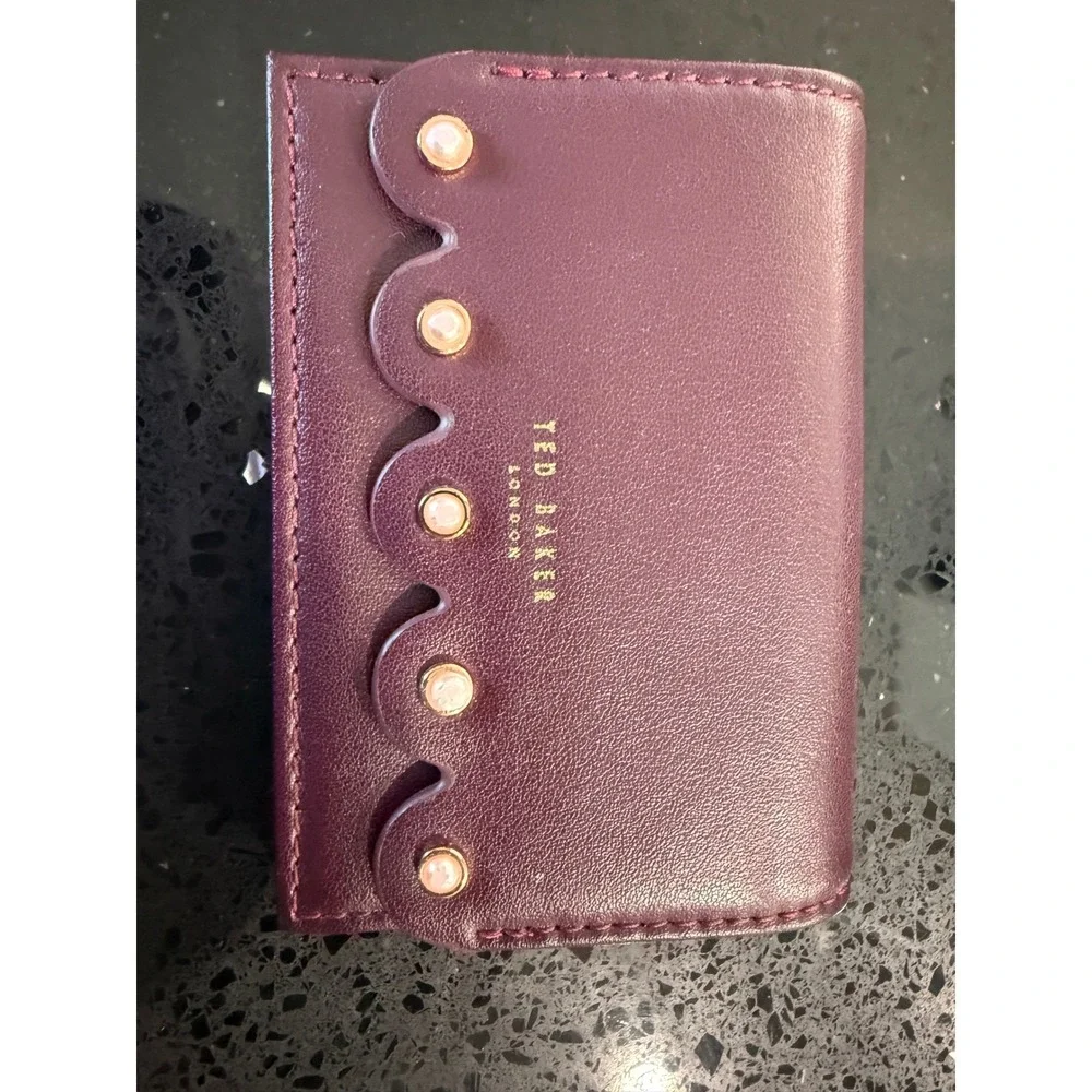 Ted Baker London Burgundy Leather Scalloped Pearl Card Holder Wallet